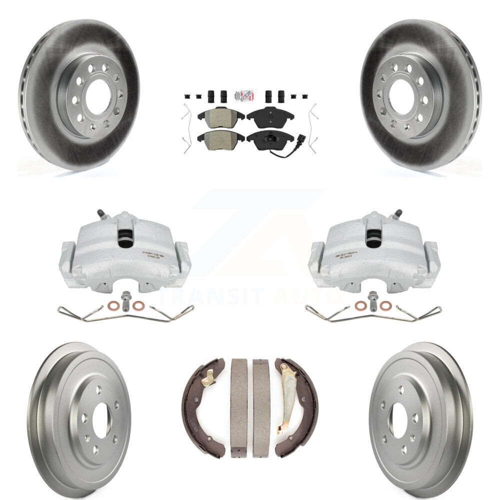 Front Rear Disc Brake Caliper Coated Rotors Drums Semi-Metallic Pads Kit (8Pc) For Volkswagen Jetta Beetle With 288mm Diameter Rotor KCG-101347N by Transit Auto