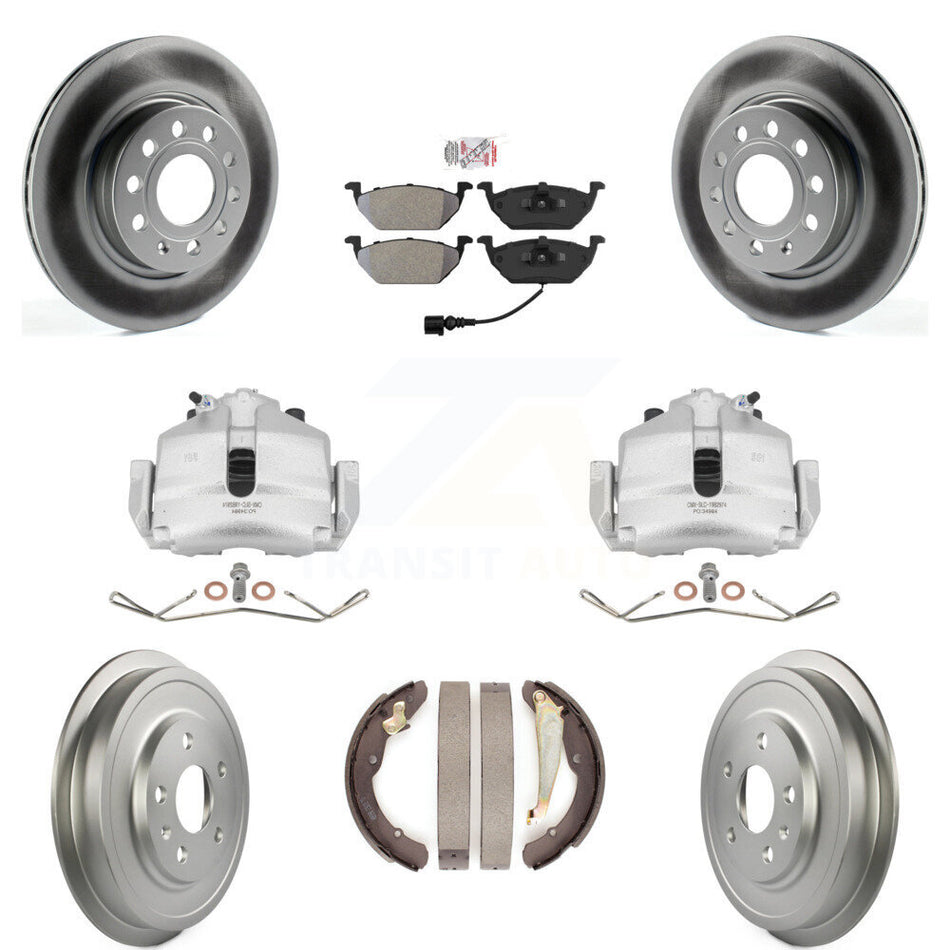 Front Rear Disc Brake Caliper Coated Rotors Drums Semi-Metallic Pads Kit (8Pc) For Volkswagen Jetta With 280mm Diameter Rotor KCG-101349N