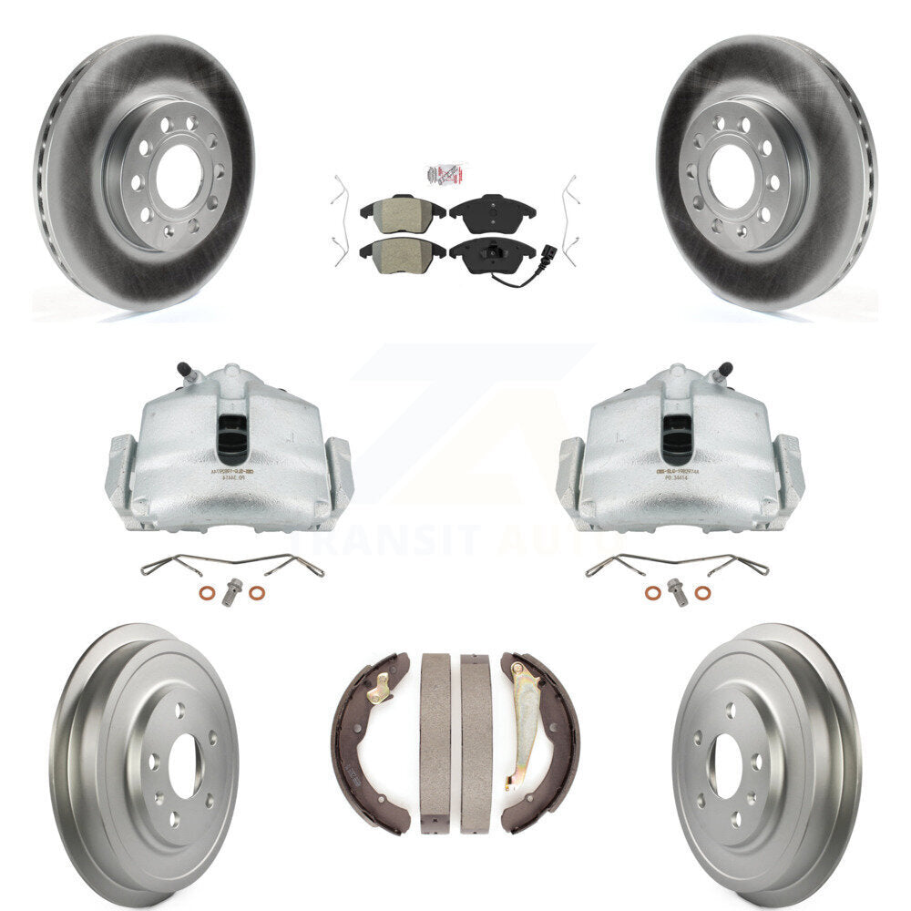 Front Rear Disc Brake Caliper Coated Rotors Drums Semi-Metallic Pads Kit (8Pc) For Volkswagen Jetta With 288mm Diameter Rotor KCG-101353N by Transit Auto