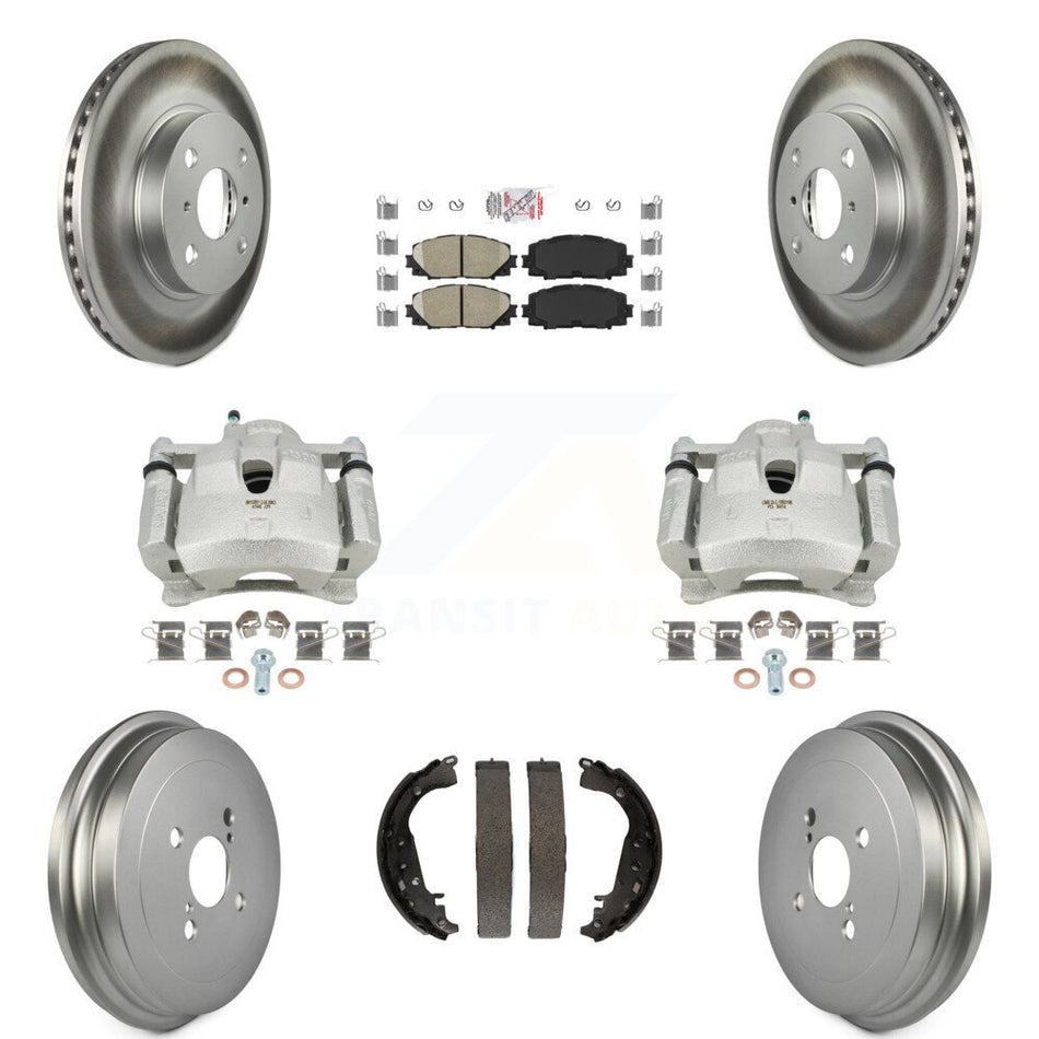 Front Rear Disc Brake Caliper Coated Rotors Drum Ceramic Pads Kit (8Pc) For Toyota Yaris KCG-101359N