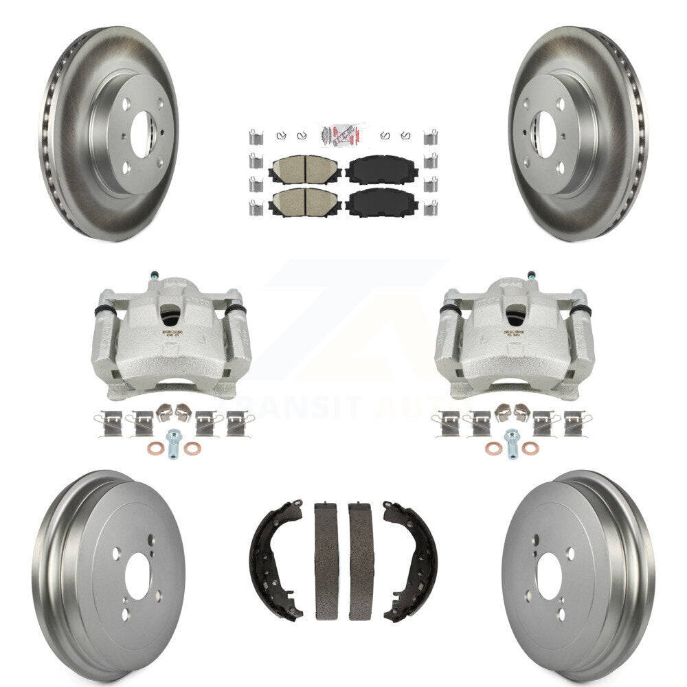 Front Rear Disc Brake Caliper Coated Rotors Drum Ceramic Pads Kit (8Pc) For Toyota Yaris KCG-101360N