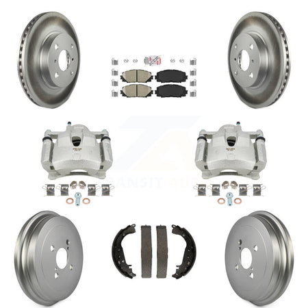 Front Rear Disc Brake Caliper Coated Rotors Drum Ceramic Pads Kit (8Pc) For Toyota Yaris KCG-101360N