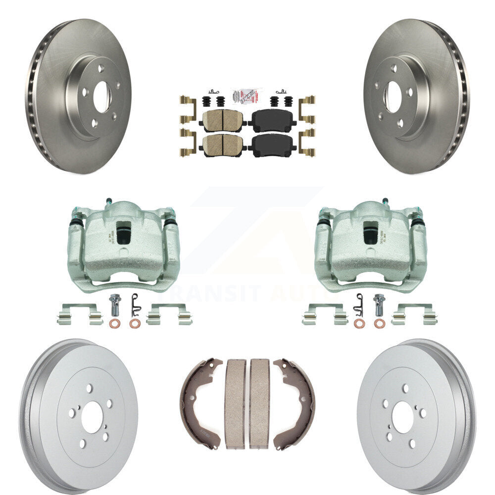 Front Rear Brake Caliper Coat Rotor Drum Ceramic Pad Kit (8Pc) For Toyota Matrix Pontiac KCG-101362N