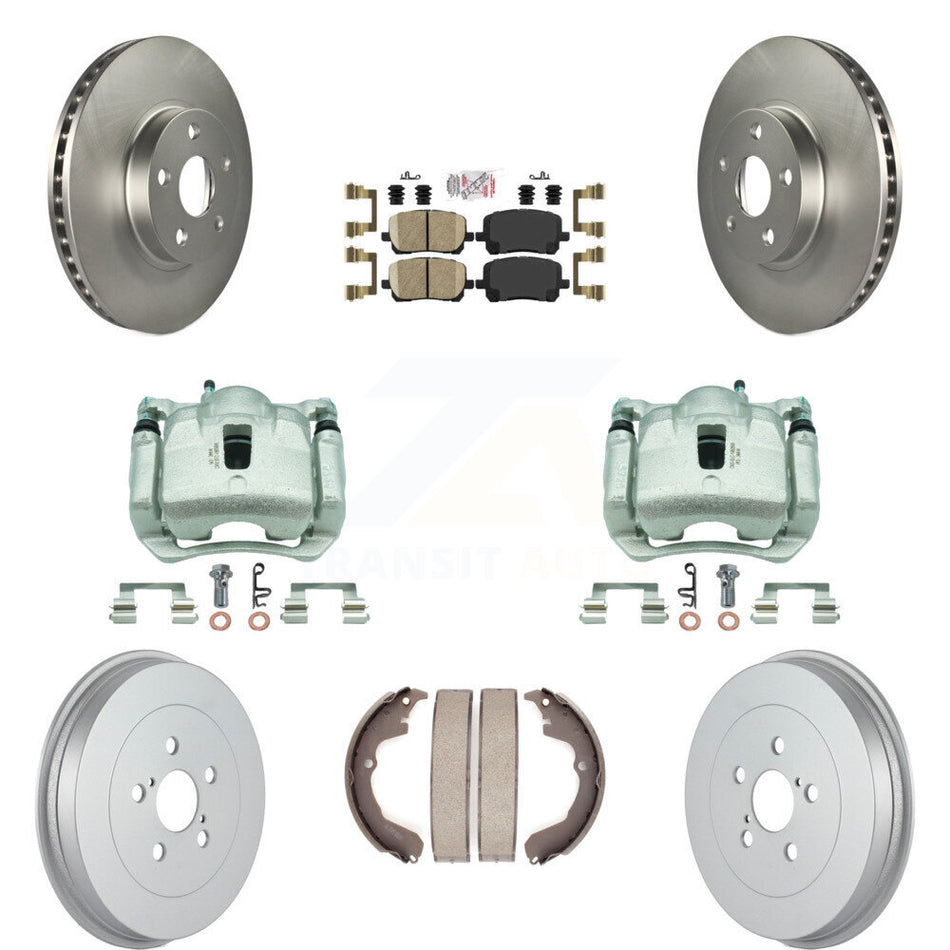 Front Rear Brake Caliper Coat Rotor Drum Ceramic Pad Kit (8Pc) For Toyota Matrix Pontiac KCG-101362N