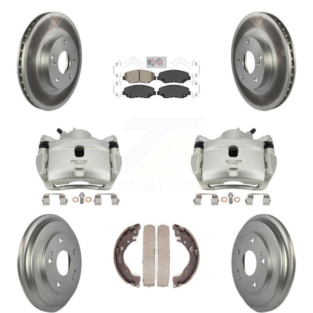 Front Rear Disc Brake Caliper Coated Rotors Drums Ceramic Pads Kit (8Pc) For Honda Civic KCG-101364N