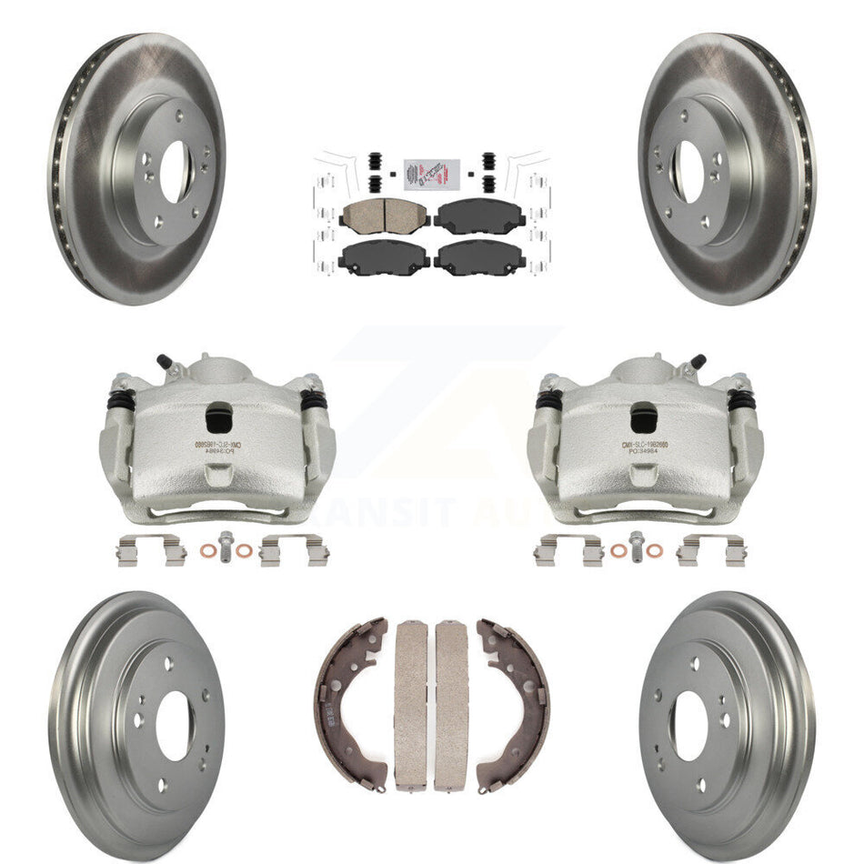 Front Rear Disc Brake Caliper Coated Rotors Drums Ceramic Pads Kit (8Pc) For Honda Civic KCG-101365N