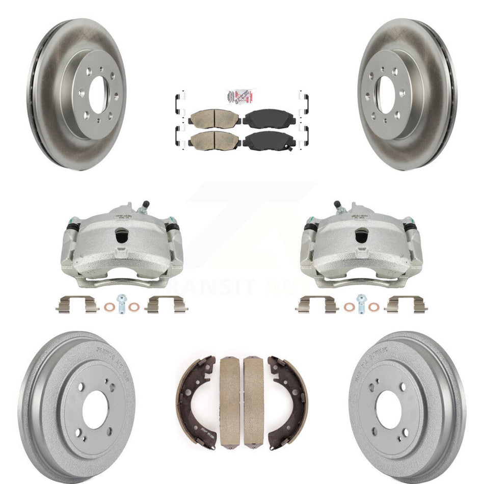 Front Rear Disc Brake Caliper Coated Rotors Drums Ceramic Pads Kit (8Pc) For Honda Civic KCG-101366N by Transit Auto