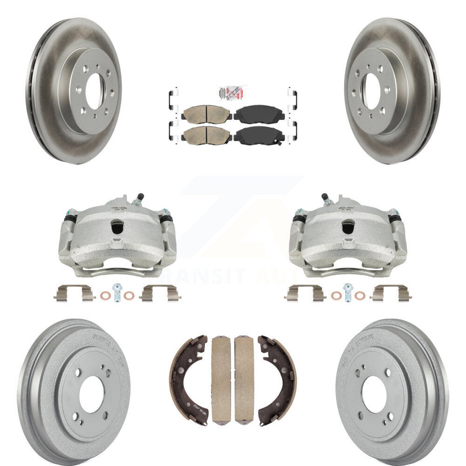Front Rear Disc Brake Caliper Coated Rotors Drums Ceramic Pads Kit (8Pc) For Honda Civic KCG-101366N
