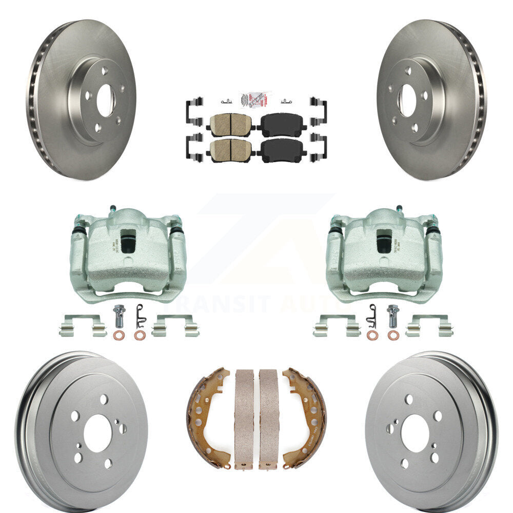Front Rear Disc Brake Caliper Coated Rotor Drum Ceramic Pad Kit (8Pc) For Toyota Corolla KCG-101371N