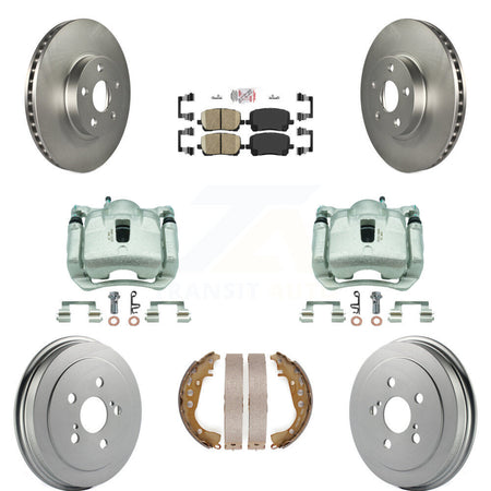 Front Rear Disc Brake Caliper Coated Rotor Drum Ceramic Pad Kit (8Pc) For Toyota Corolla KCG-101371N