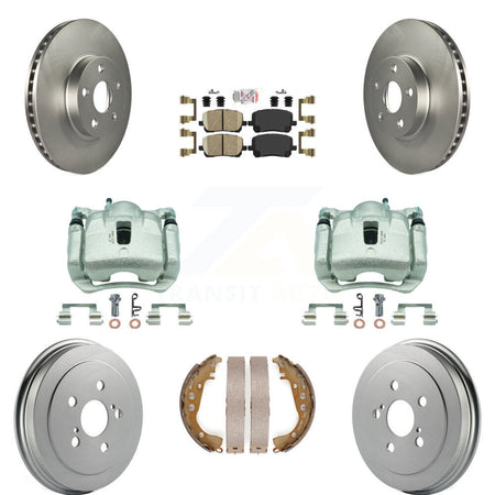 Front Rear Disc Brake Caliper Coated Rotor Drum Ceramic Pad Kit (8Pc) For Toyota Corolla KCG-101372N