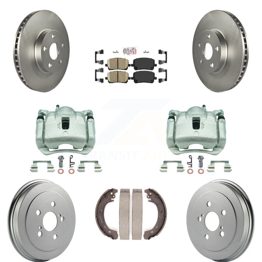 Front Rear Disc Brake Caliper Coated Rotor Drum Ceramic Pad Kit (8Pc) For Toyota Corolla KCG-101373N