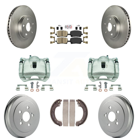 Front Rear Disc Brake Caliper Coated Rotor Drum Ceramic Pad Kit (8Pc) For Toyota Corolla KCG-101374N