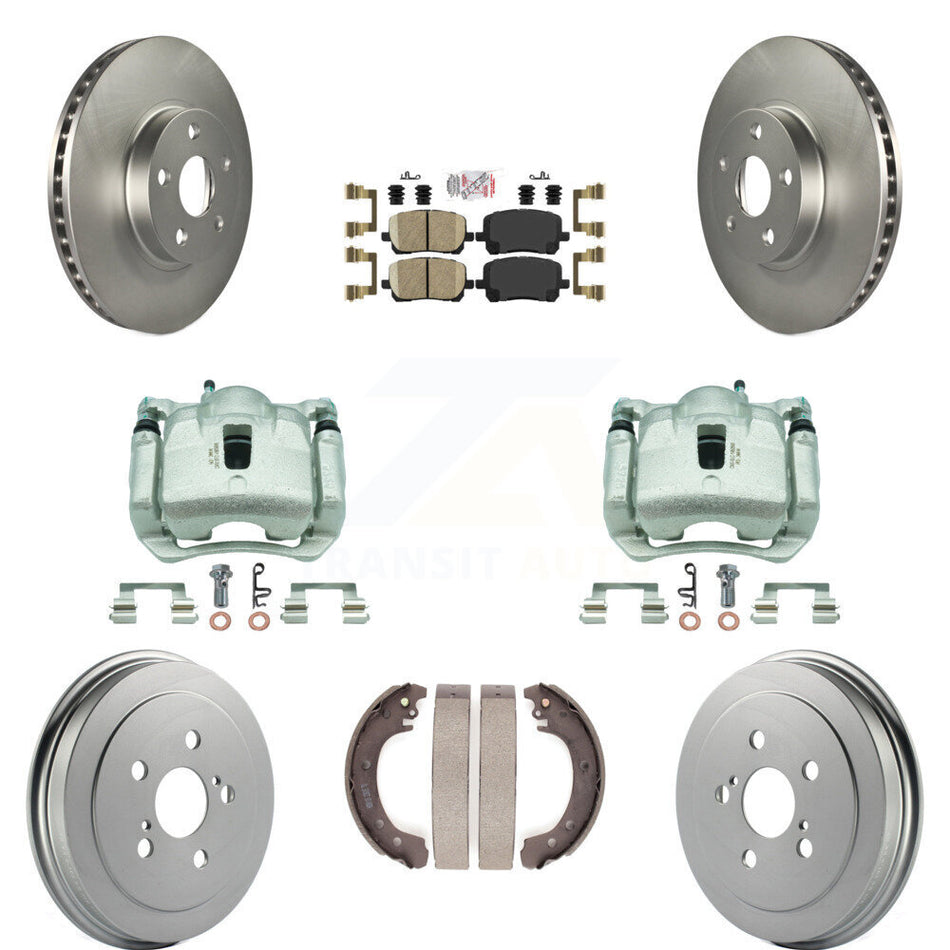 Front Rear Disc Brake Caliper Coated Rotor Drum Ceramic Pad Kit (8Pc) For Toyota Corolla KCG-101374N