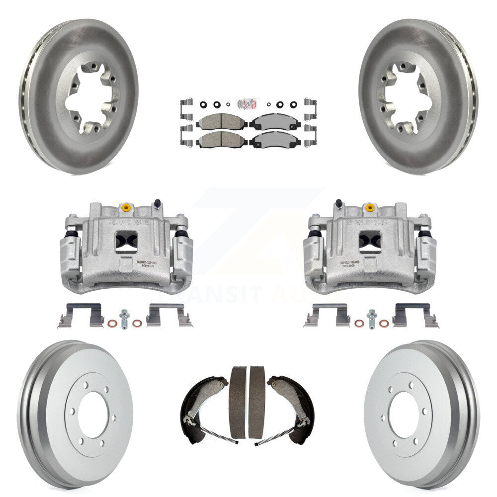 Front Rear Brake Caliper Coated Rotors Drum Ceramic Pad Kit (8Pc) For Chevrolet Colorado KCG-101375N