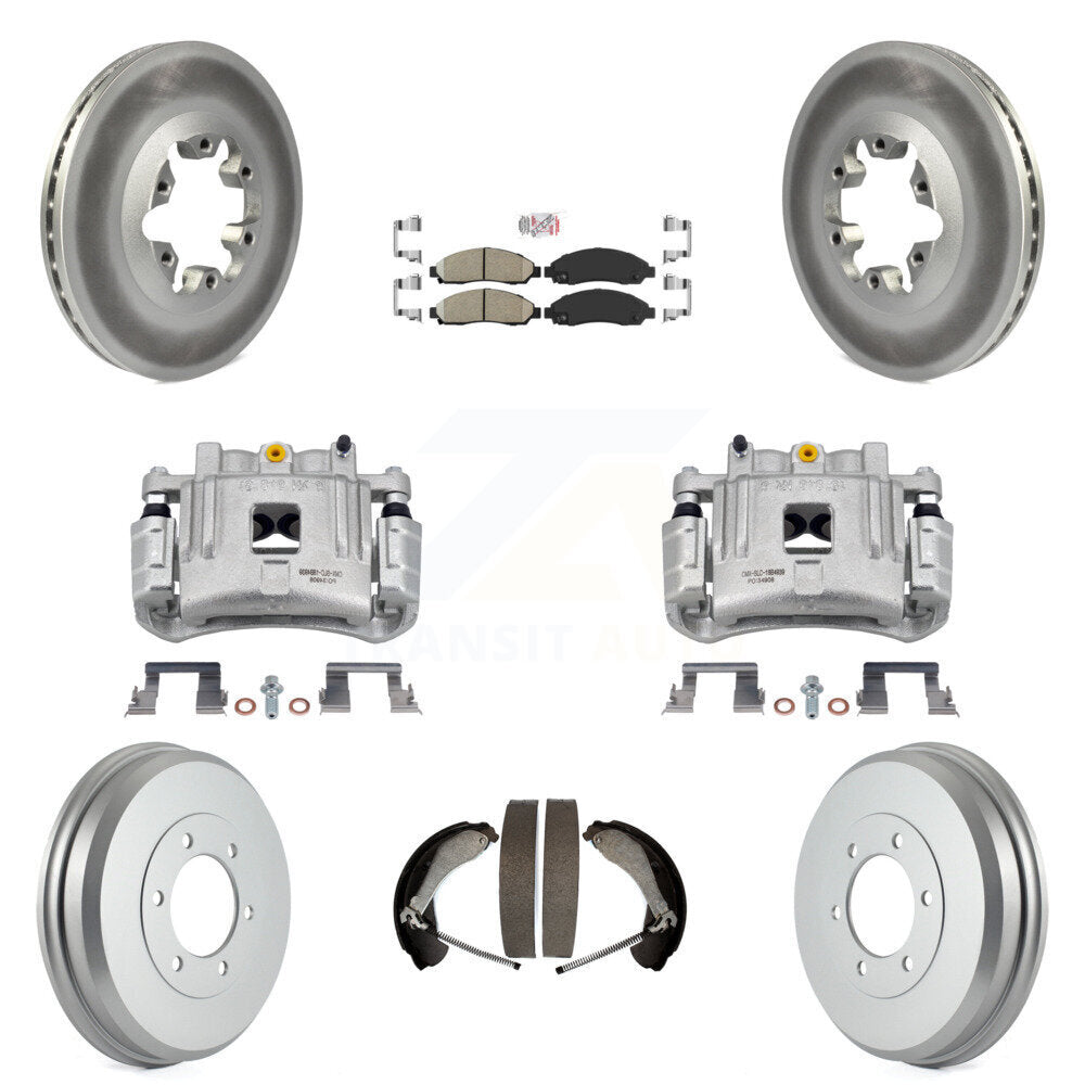 Front Rear Brake Caliper Coated Rotors Drum Ceramic Pad Kit (8Pc) For Chevrolet Colorado KCG-101376N