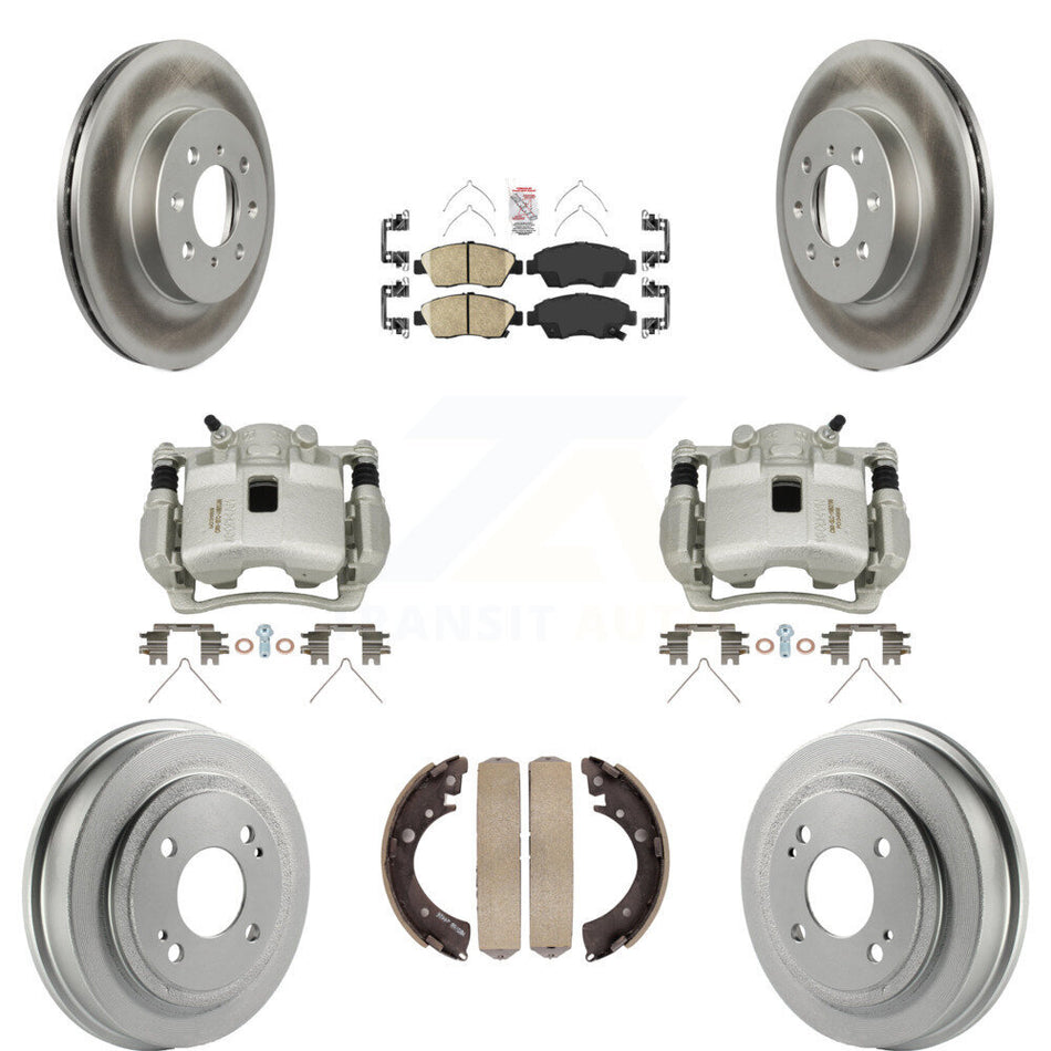 Front Rear Brake Caliper Coated Rotor Drum Ceramic Pad Kit (8Pc) For 2007-2008 Honda Fit KCG-101379N