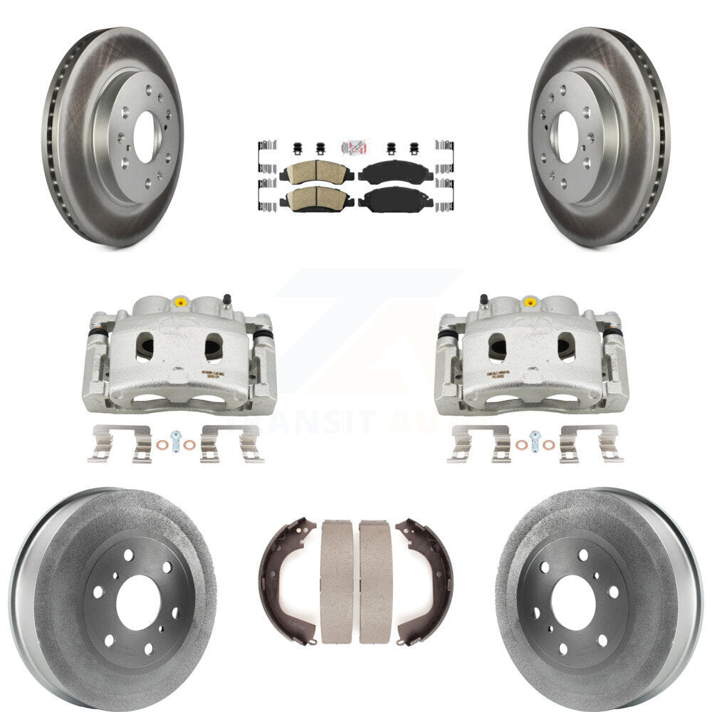 Front Rear Disc Brake Caliper Coat Rotors Drum Ceramic Pad Kit (8Pc) For GMC Sierra 1500 KCG-101385N