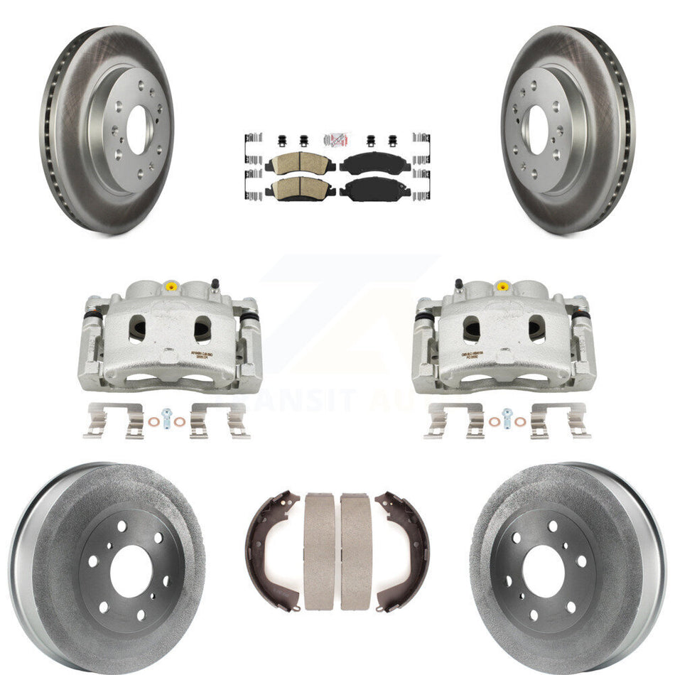 Front Rear Disc Brake Caliper Coat Rotors Drum Ceramic Pad Kit (8Pc) For GMC Sierra 1500 KCG-101385N