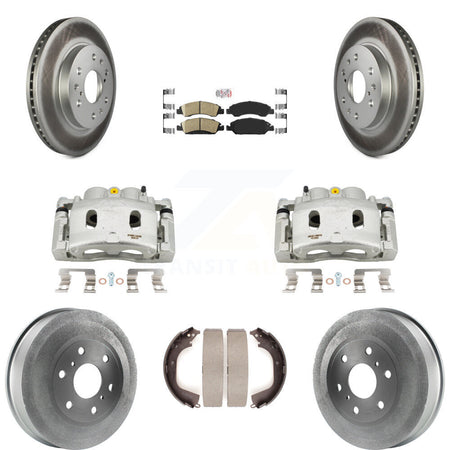Front Rear Disc Brake Caliper Coat Rotors Drum Ceramic Pad Kit (8Pc) For GMC Sierra 1500 KCG-101386N