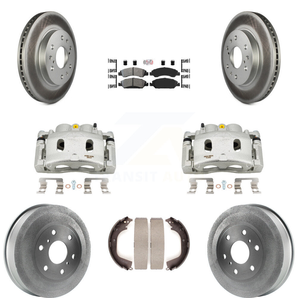 Front Rear Brake Caliper Coat Rotor Drum Semi-Metallic Pad Kit (8Pc) For GMC Sierra 1500 KCG-101387N