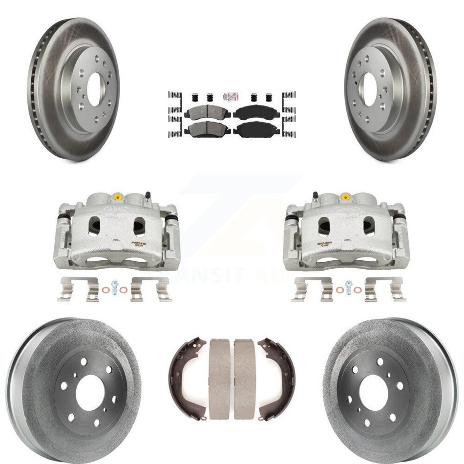 Front Rear Brake Caliper Coat Rotor Drum Semi-Metallic Pad Kit (8Pc) For GMC Sierra 1500 KCG-101387N