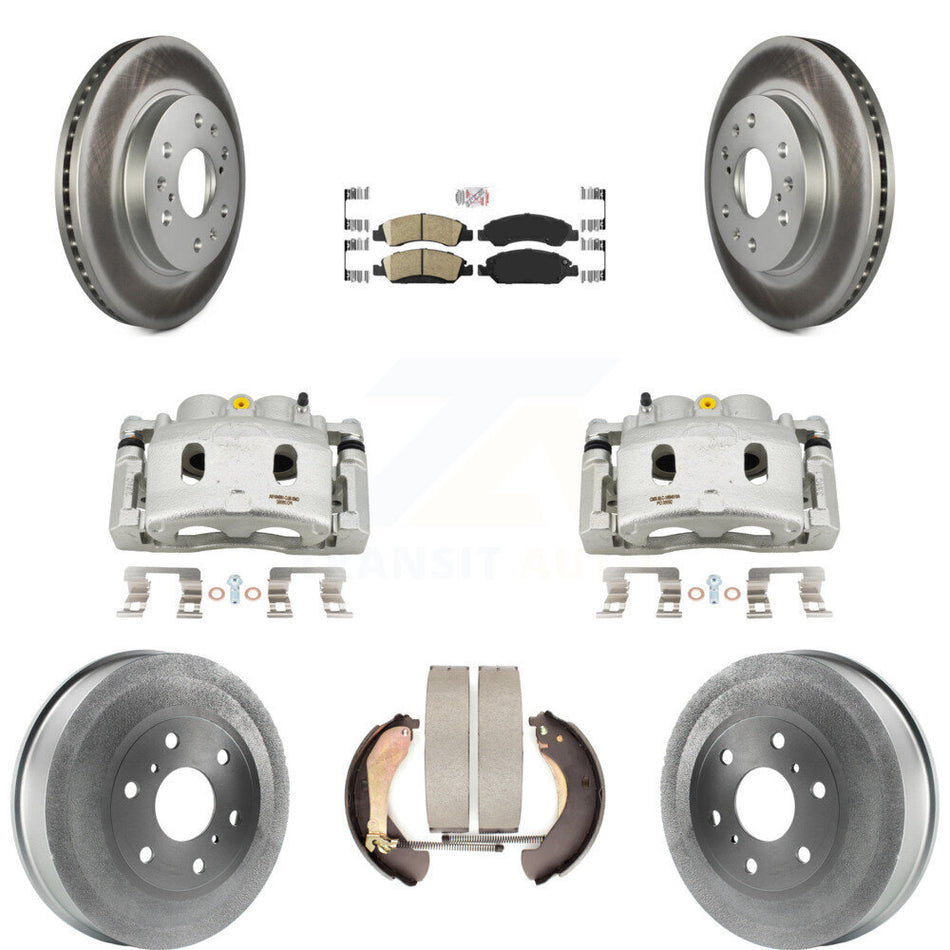 Front Rear Brake Caliper Coated Rotor Drum Ceramic Pad Kit (8Pc) For Chevrolet Silverado KCG-101389N