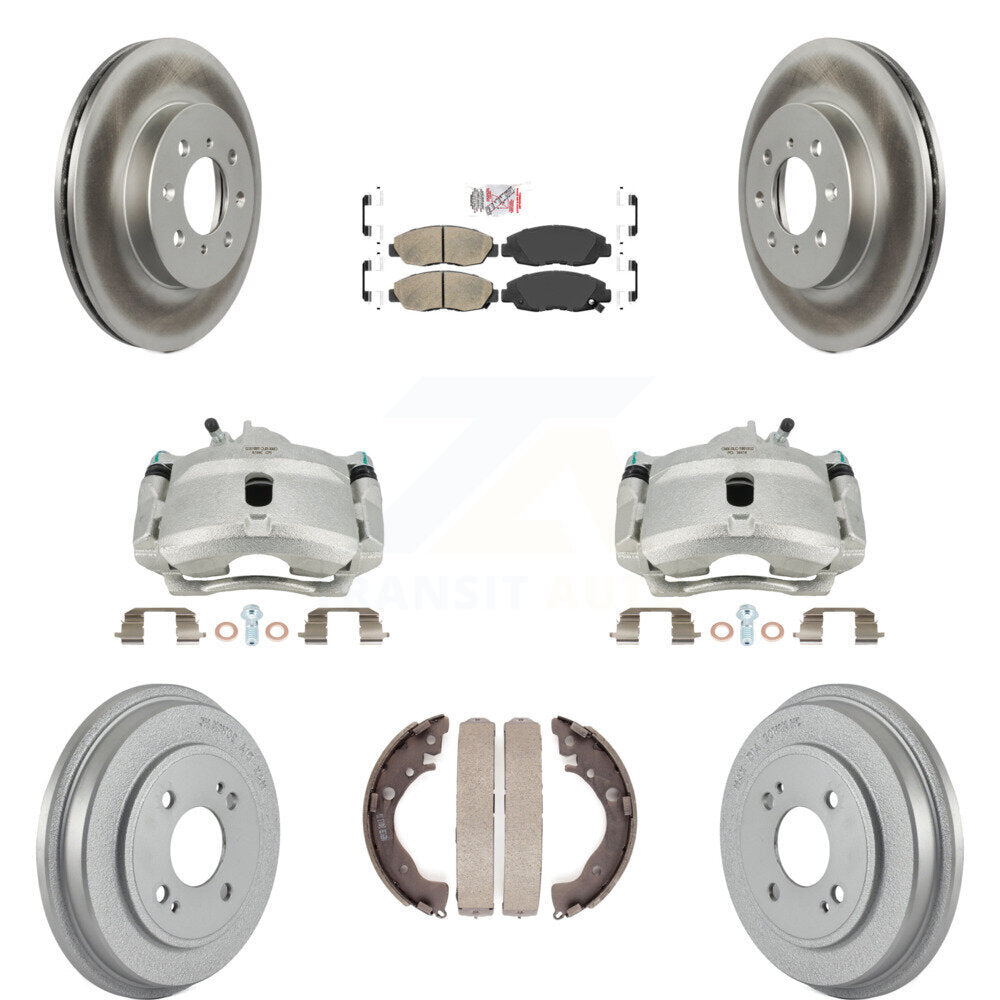 Front Rear Disc Brake Caliper Coated Rotors Drums Ceramic Pads Kit (8Pc) For Honda Insight KCG-101394N by Transit Auto