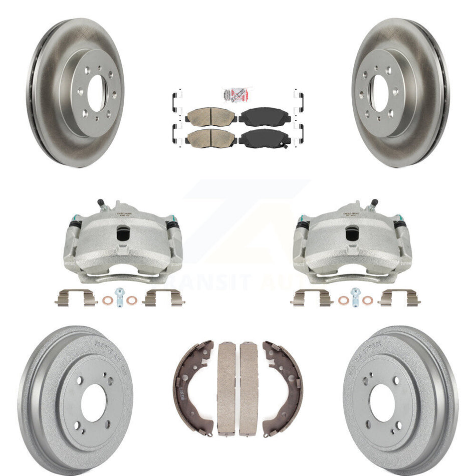 Front Rear Disc Brake Caliper Coated Rotors Drums Ceramic Pads Kit (8Pc) For Honda Insight KCG-101394N