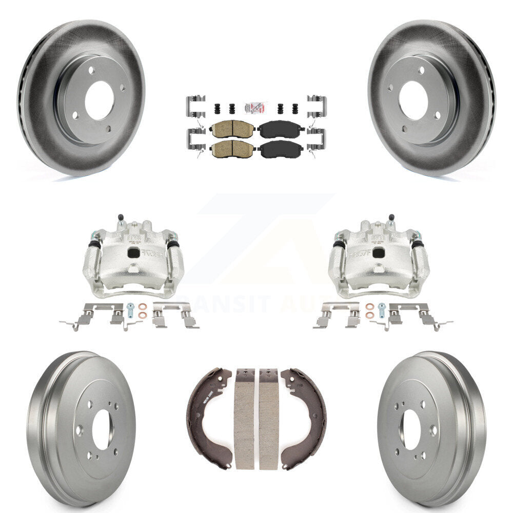 Front Rear Brake Caliper Coat Rotor Drum Ceramic Pad Kit (8Pc) For 2009-2014 Nissan Cube KCG-101397N