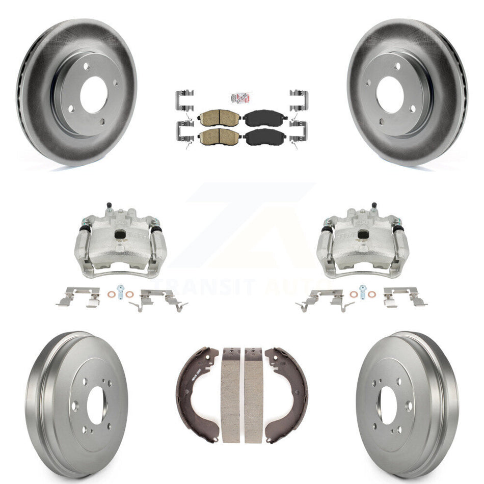 Front Rear Disc Brake Caliper Coated Rotors Drums Ceramic Pads Kit (8Pc) For Nissan Sentra KCG-101398N