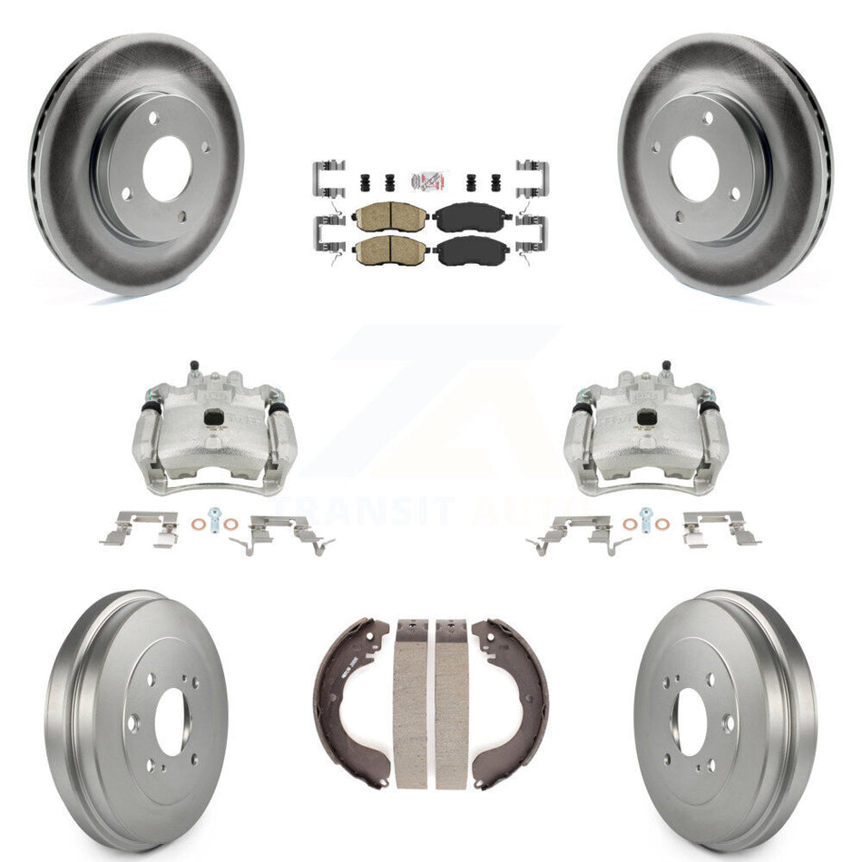 Front Rear Disc Brake Caliper Coated Rotors Drums Ceramic Pads Kit (8Pc) For Nissan Sentra KCG-101399N
