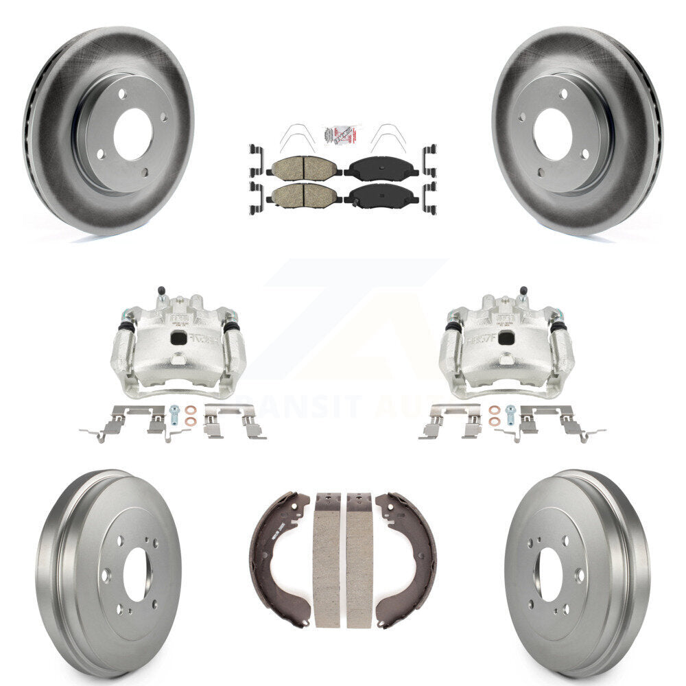 Front Rear Disc Brake Caliper Coated Rotors Drum Ceramic Pads Kit (8Pc) For Nissan Versa KCG-101402N