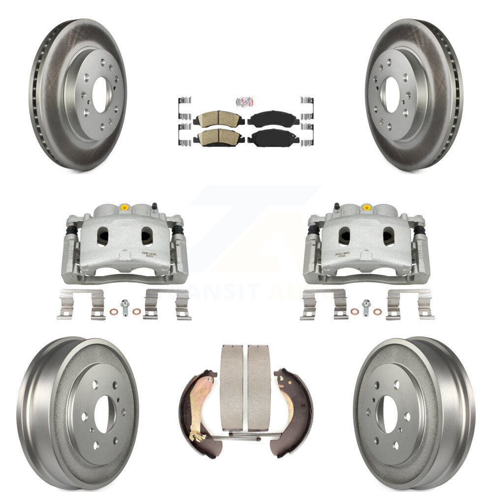 Front Rear Brake Caliper Coated Rotors Drum Ceramic Pad Kit (8Pc) For Chevrolet GMC 1500 KCG-101408N