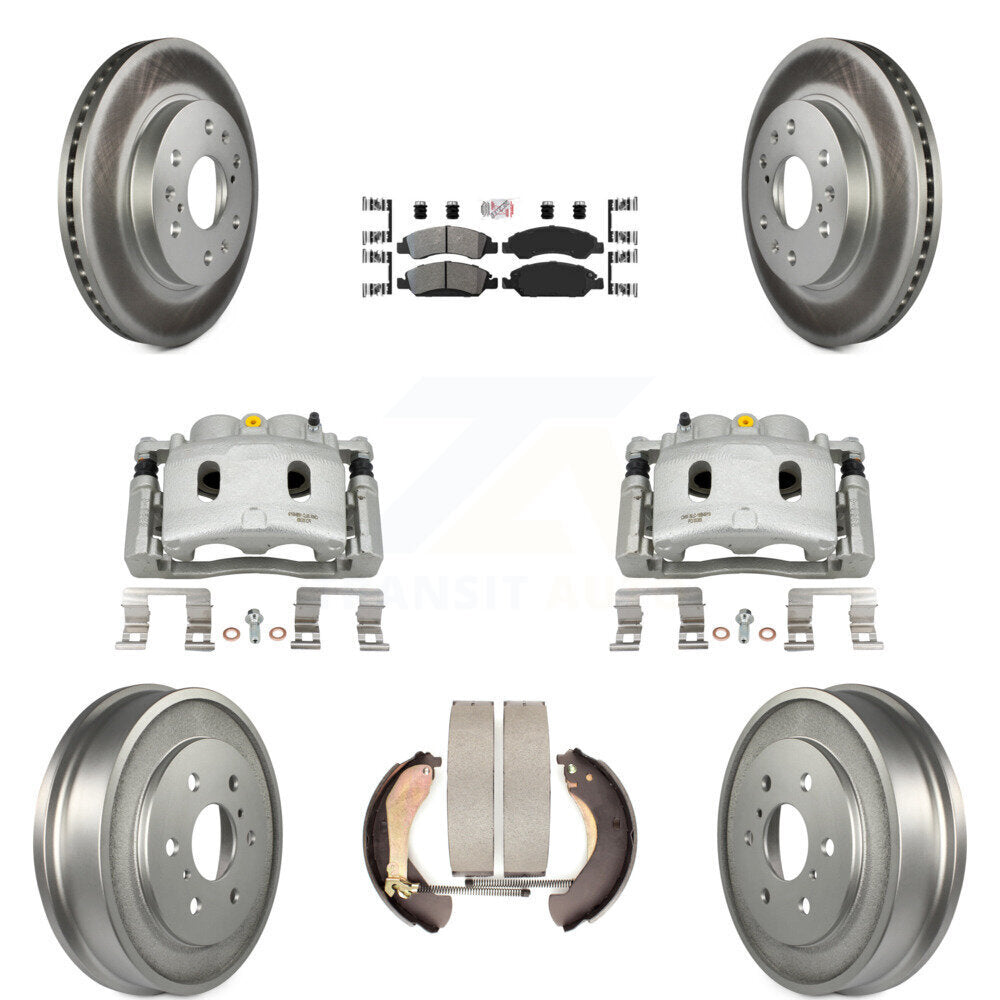 Front Rear Brake Caliper Coated Rotor Drum Semi-Metallic Pad Kit (8Pc) For Chevrolet GMC KCG-101409N