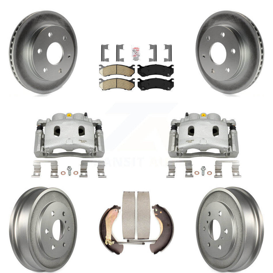Front Rear Disc Brake Caliper Coated Rotors Drums Ceramic Pads Kit (8Pc) For KCG-101410N