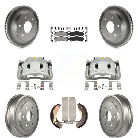Front Rear Disc Brake Caliper Coated Rotors Drums Semi-Metallic Pads Kit (8Pc) For KCG-101411N
