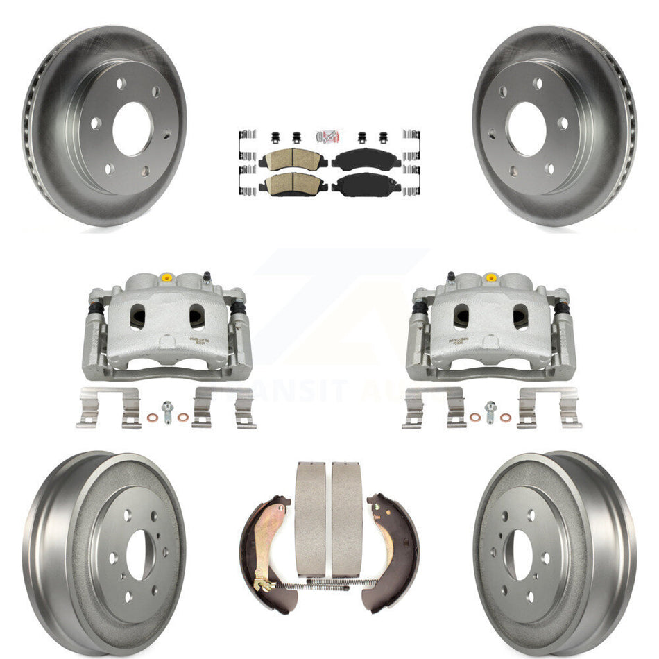 Front Rear Disc Brake Caliper Coat Rotors Drum Ceramic Pad Kit (8Pc) For GMC Sierra 1500 KCG-101412N