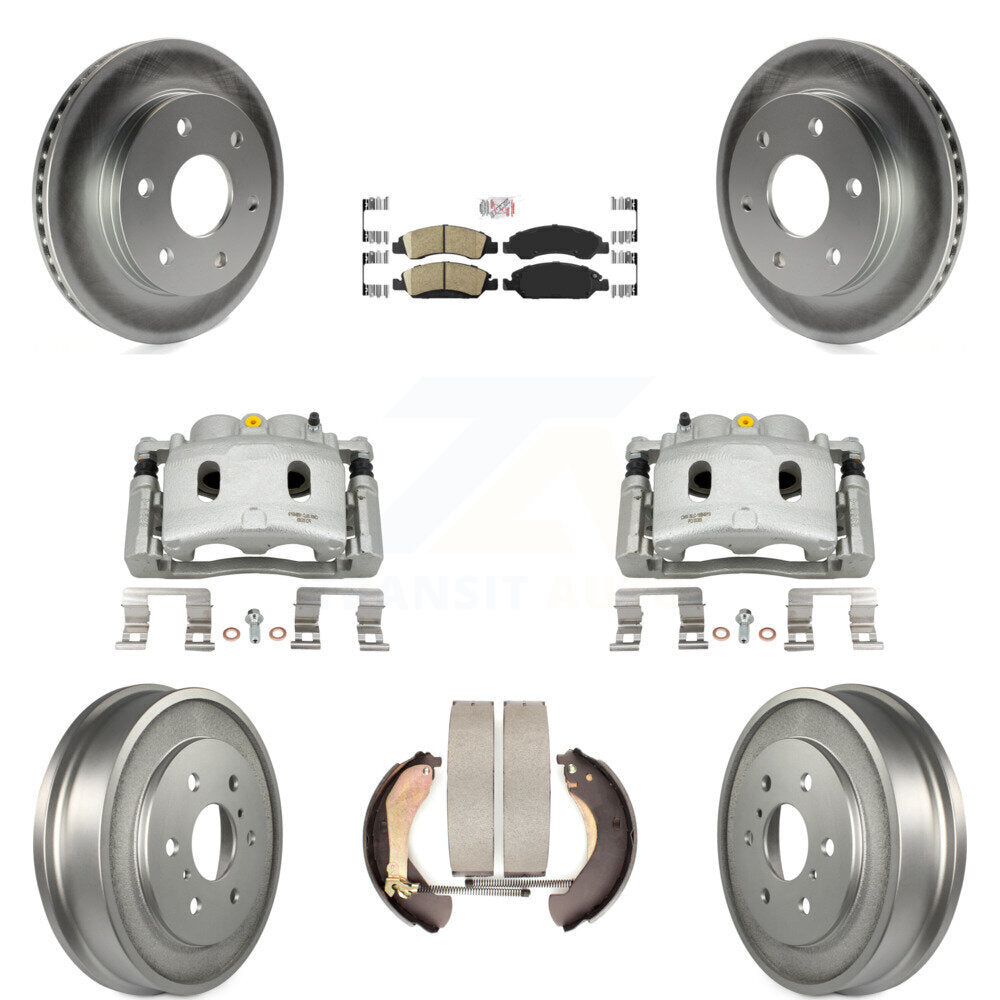 Front Rear Disc Brake Caliper Coat Rotors Drum Ceramic Pad Kit (8Pc) For GMC Sierra 1500 KCG-101413N