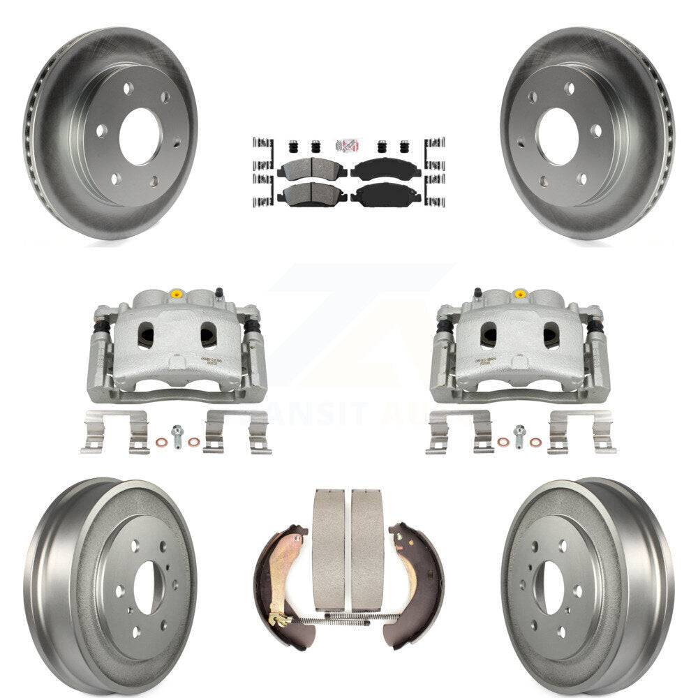 Front Rear Brake Caliper Coat Rotor Drum Semi-Metallic Pad Kit (8Pc) For GMC Sierra 1500 KCG-101414N