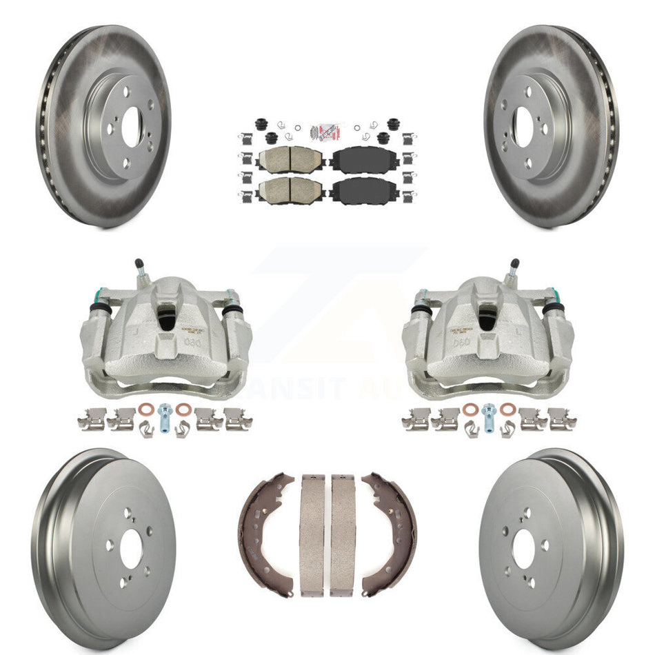 Front Rear Disc Brake Caliper Coated Rotors Drums Ceramic Pads Kit (8Pc) For Toyota Corolla KCG-101415N