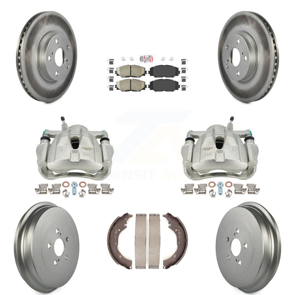 Front Rear Disc Brake Caliper Coated Rotors Drums Ceramic Pads Kit (8Pc) For Toyota Corolla KCG-101416N