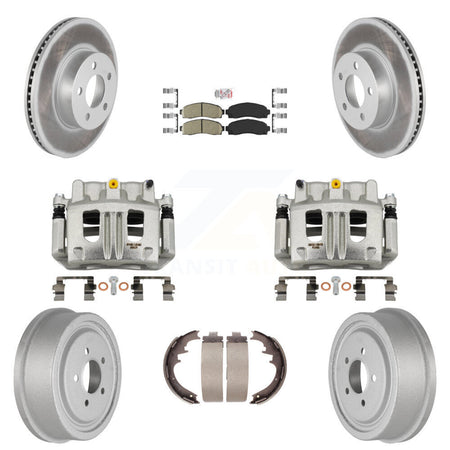 Front Rear Brake Caliper Coated Rotors Drum Ceramic Pads Kit (8Pc) For Ford Ranger Mazda KCG-101418N