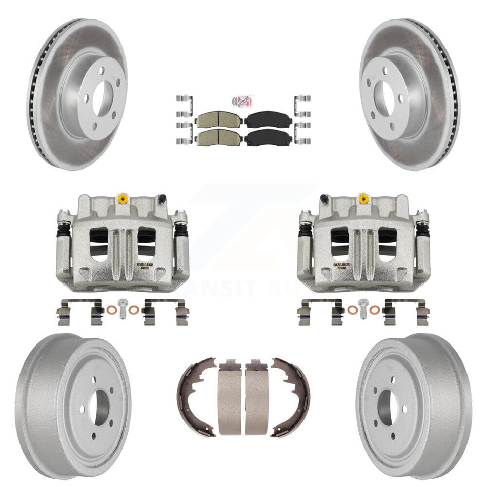 Front Rear Brake Caliper Coated Rotors Drum Ceramic Pads Kit (8Pc) For Ford Ranger Mazda KCG-101418N