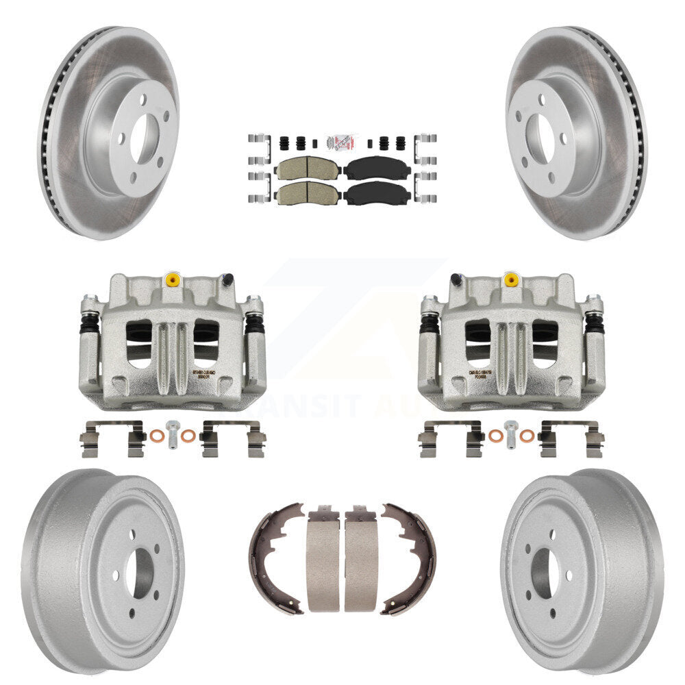 Front Rear Brake Caliper Coated Rotors Drum Ceramic Pads Kit (8Pc) For Ford Ranger Mazda KCG-101419N