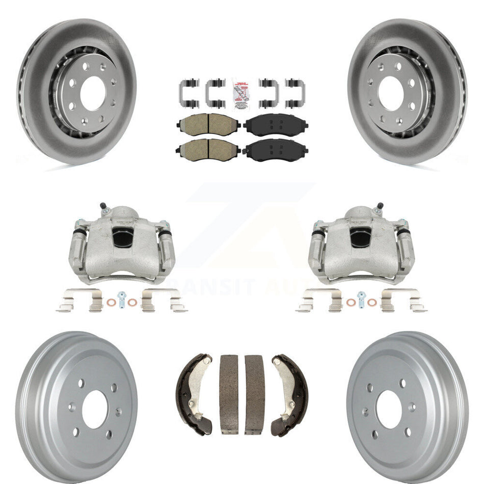 Front Rear Disc Brake Caliper Coated Rotors Drums Semi-Metallic Pads Kit (8Pc) For Chevrolet Aveo Spark Aveo5 Pontiac G3 Suzuki Wave Wave5 Swift+ KCG-101420N by Transit Auto