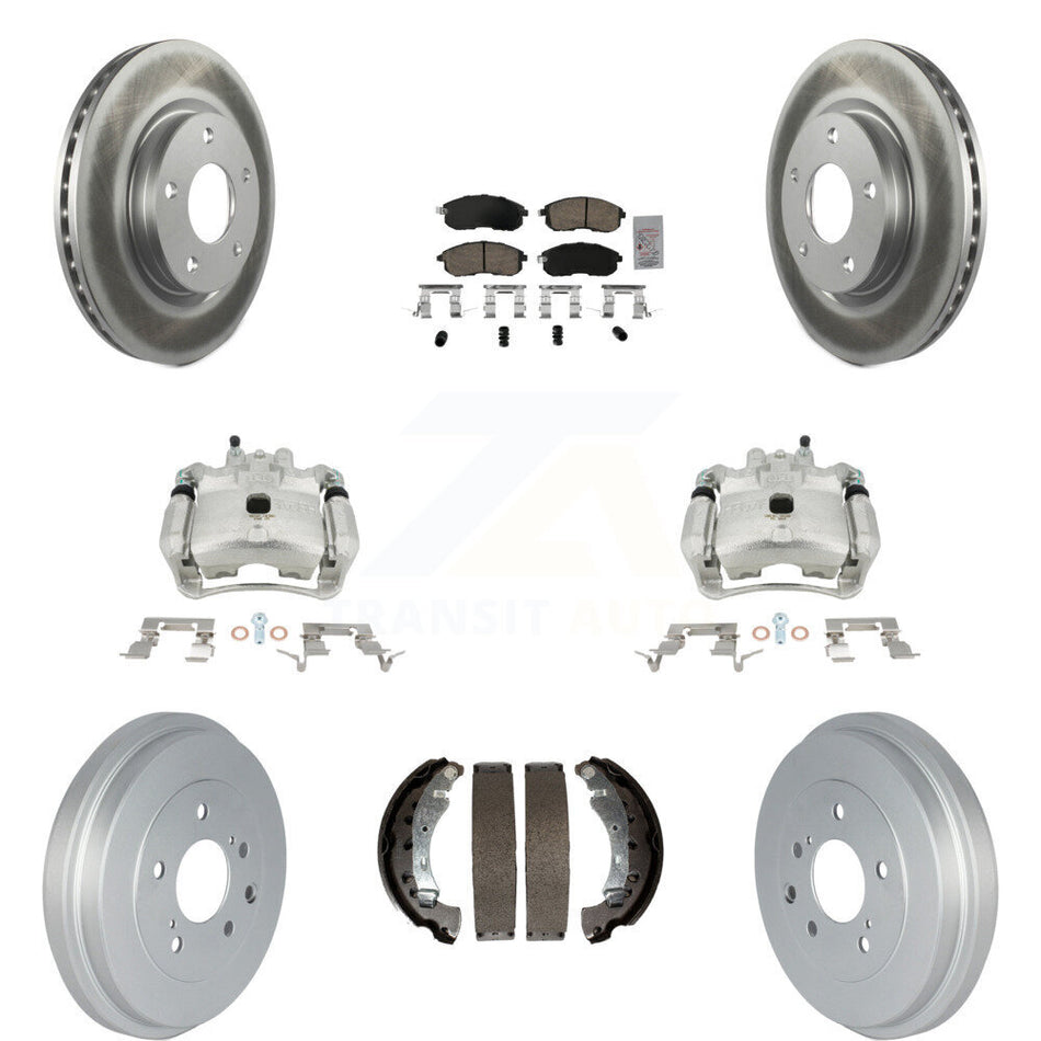 Front Rear Disc Brake Caliper Coated Rotors Drums Ceramic Pads Kit (8Pc) For Nissan Sentra KCG-101421N