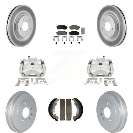 Front Rear Disc Brake Caliper Coated Rotors Drums Ceramic Pads Kit (8Pc) For 2017-2019 Nissan Sentra Turbocharged KCG-101423N by Transit Auto