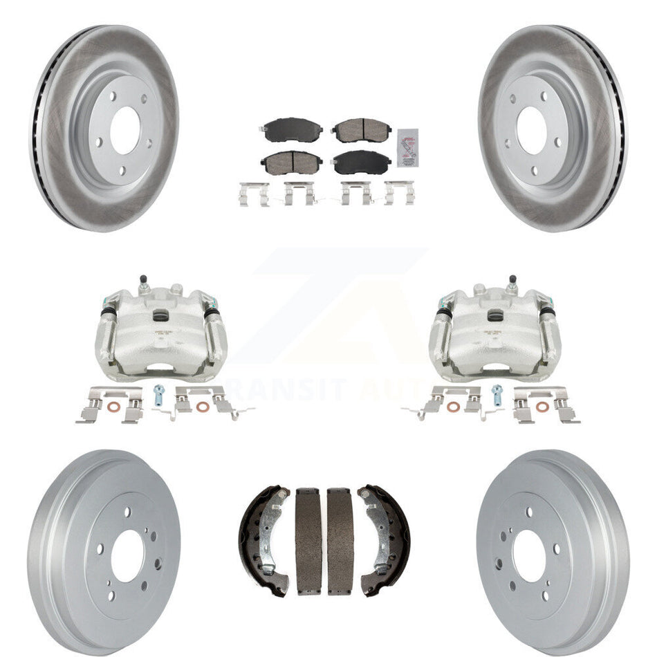 Front Rear Disc Brake Caliper Coated Rotors Drums Ceramic Pads Kit (8Pc) For 2017-2019 Nissan Sentra Turbocharged KCG-101424N by Transit Auto