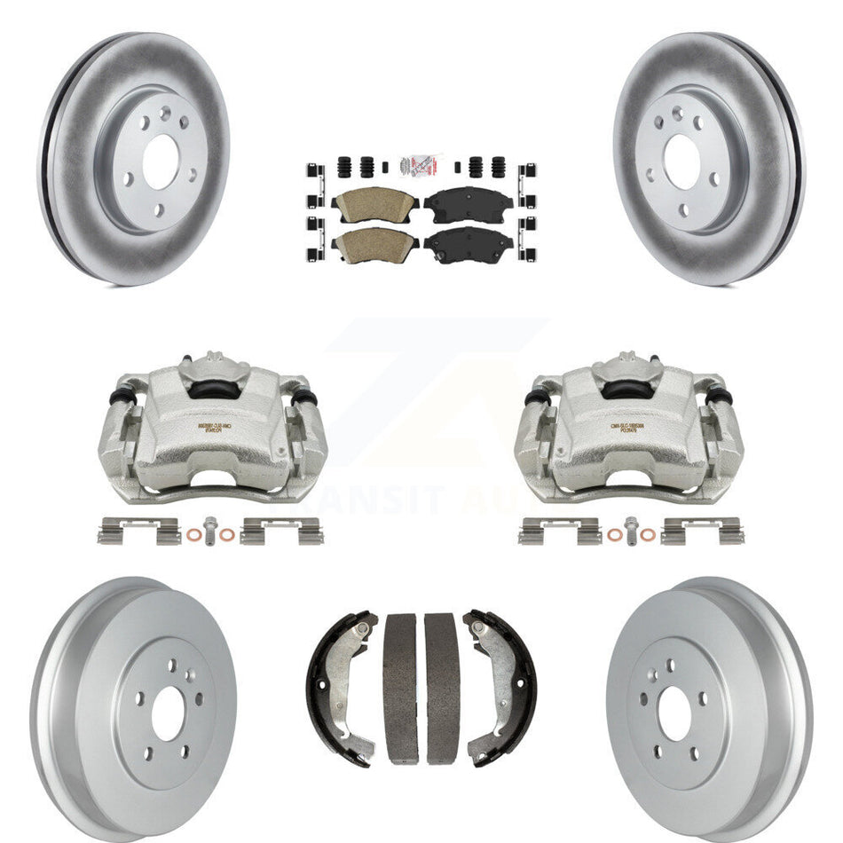 Front Rear Disc Brake Caliper Coated Rotors Drums Ceramic Pads Kit (8Pc) For Chevrolet Cruze Limited KCG-101431N